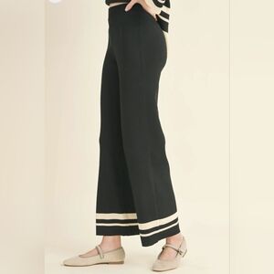 Black Wide-Leg Knit Pants with Contrast Stripe